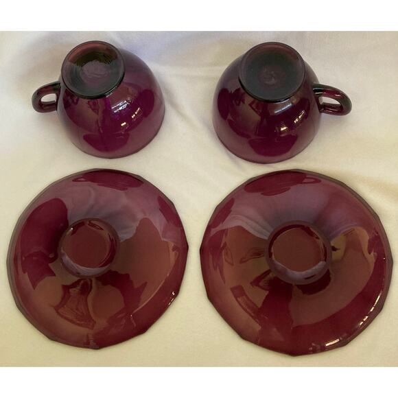 Vintage Hazel-Atlas Moroccan Amethyst Cup & Saucer - 2 Sets – Purple Glass - Picture 4 of 4
